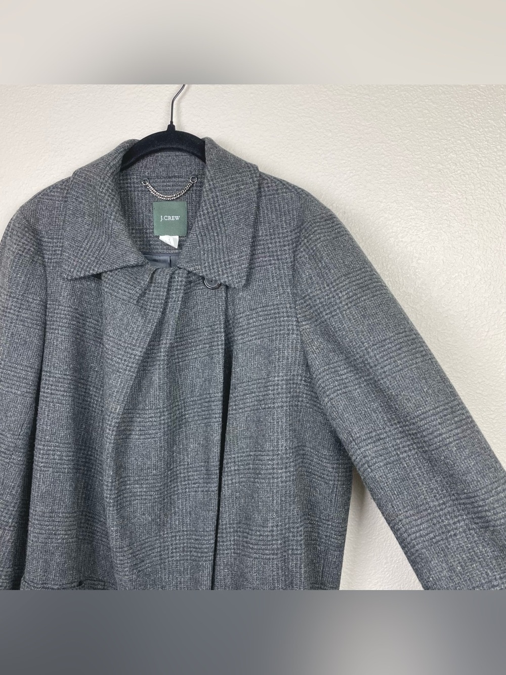 J.Crew Women's 10 Gray Plaid 100% Wool Blend Overcoat Highneck Posh Academia - Picture 8 of 16